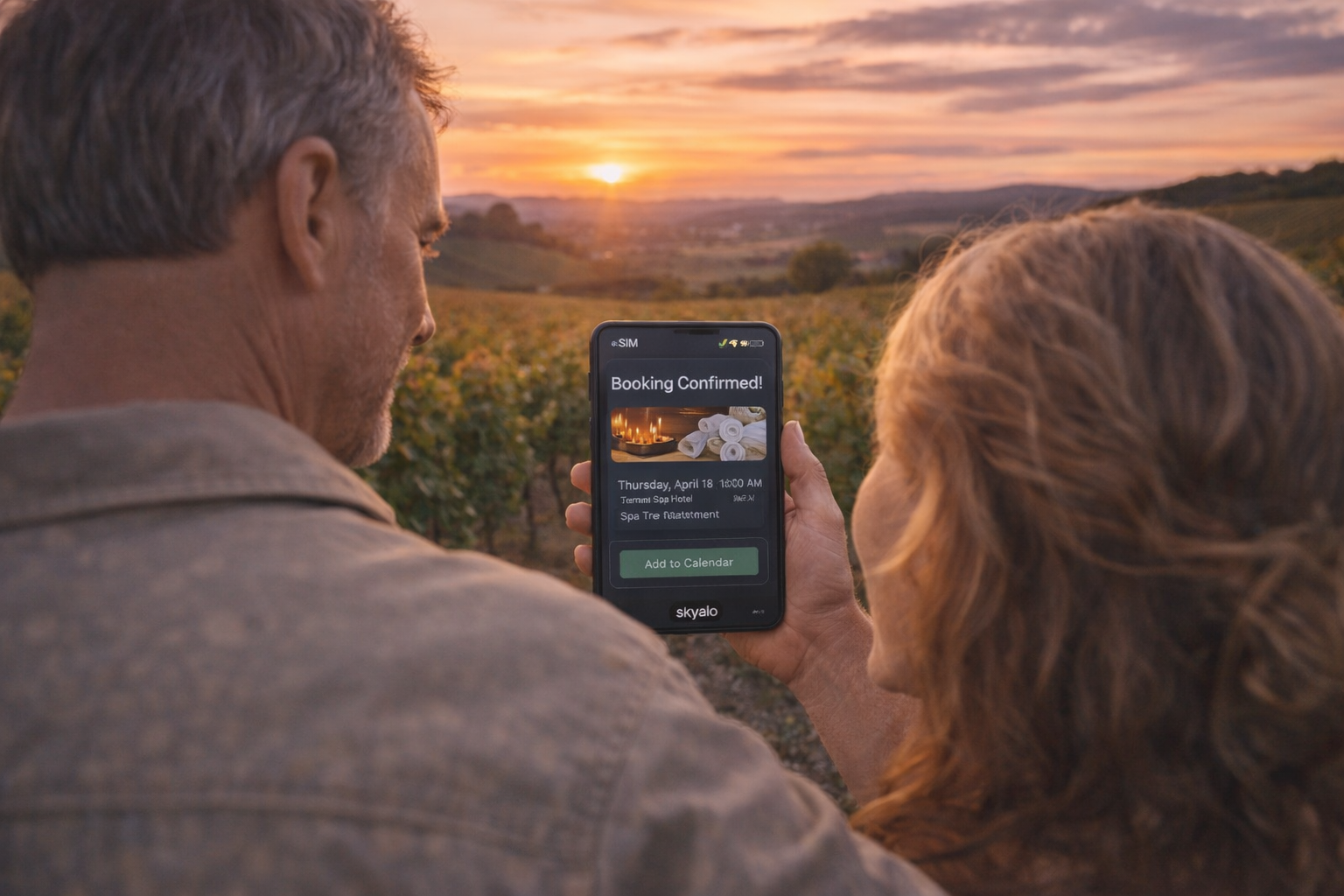 Online SPA booking in Baden via a smartphone with an eSIM for traveling in Austria