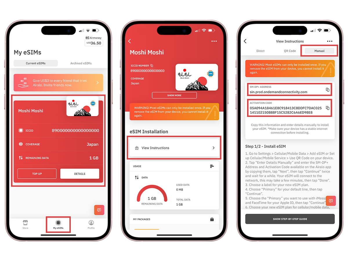 The Airalo app interface