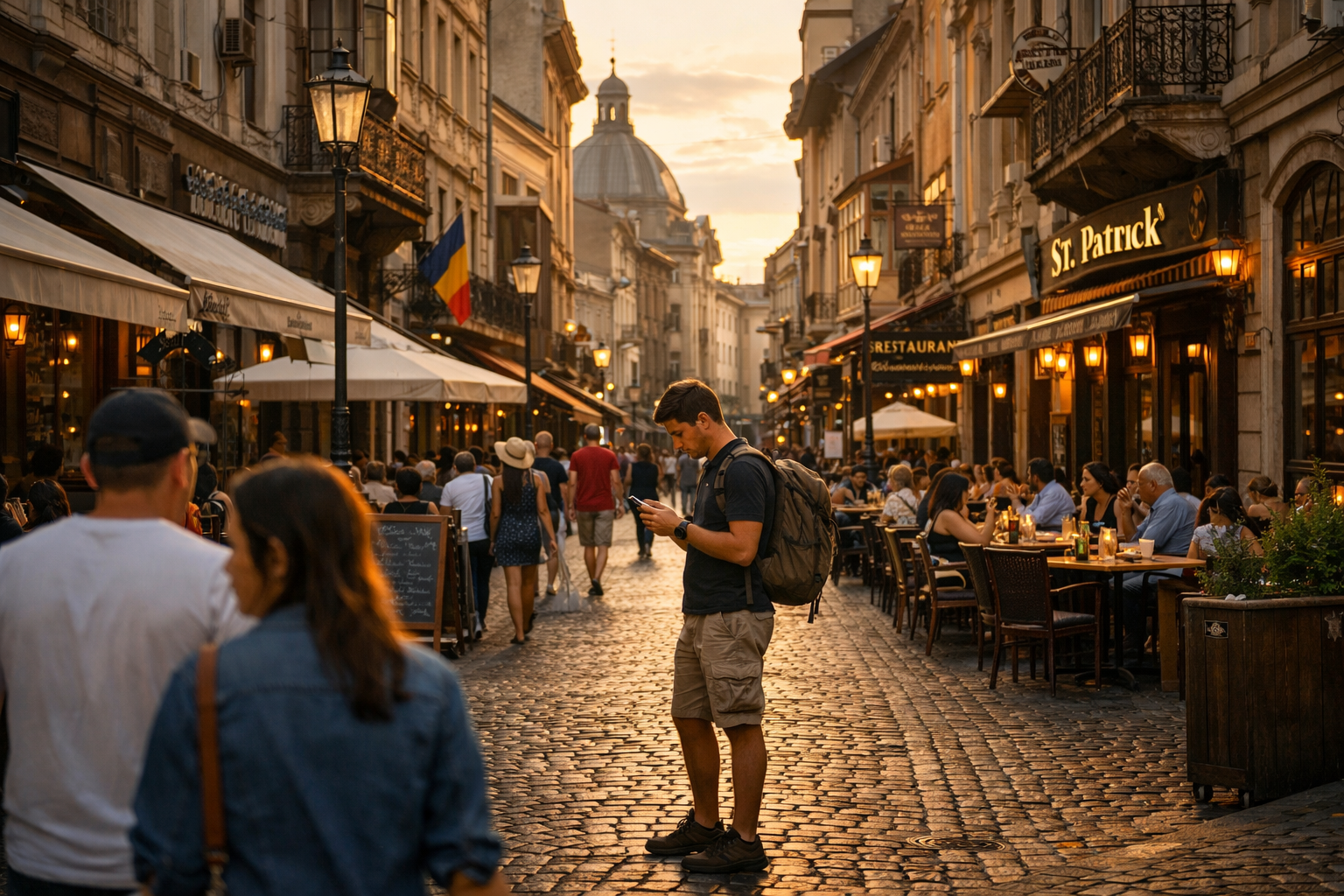 A historic street in Bucharest’s Old Town.