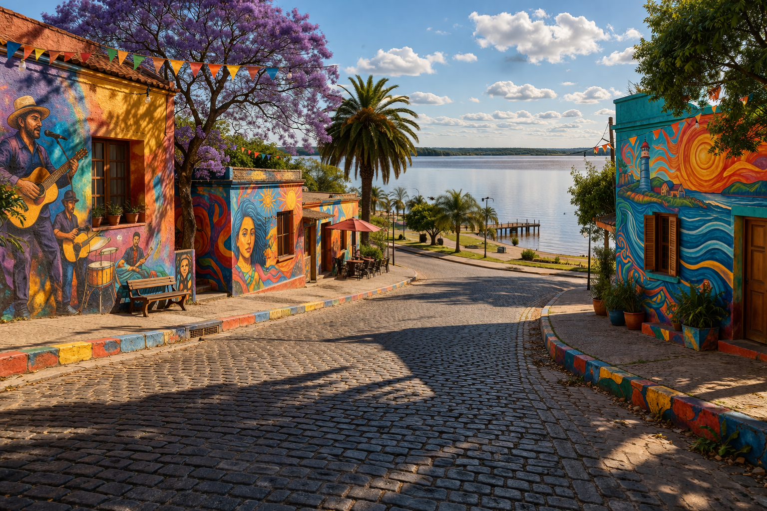 サン・グレゴリオ・デ・ポランコの鮮やかな壁画、通り、アート、ウルグアイの街、創造的な雰囲気と建築