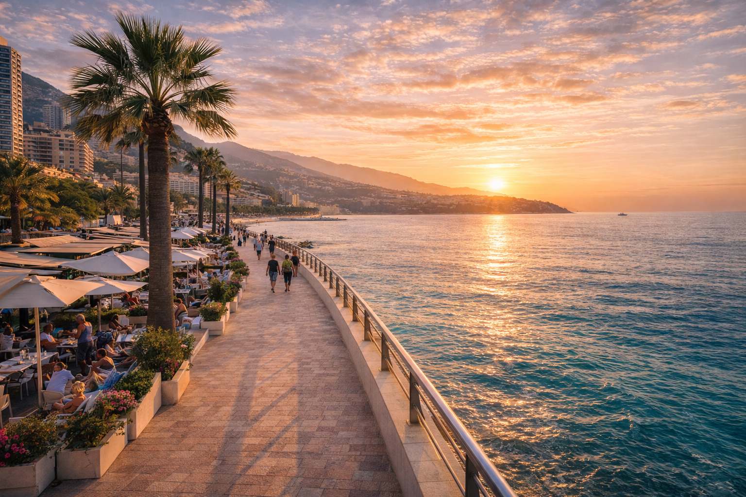 Monaco panorama from the Tête de Chien viewpoint and a tourist with a smartphone with an eSIM