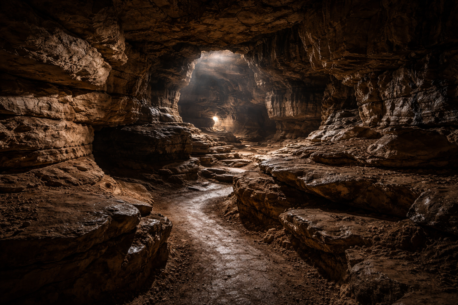 מערת קריבה במולדובה עם אולמות תת-קרקעיים עמוקים, תצורות אבן שכבתיות ותאורה רכה שמדגישה את התבליט הטבעי.
