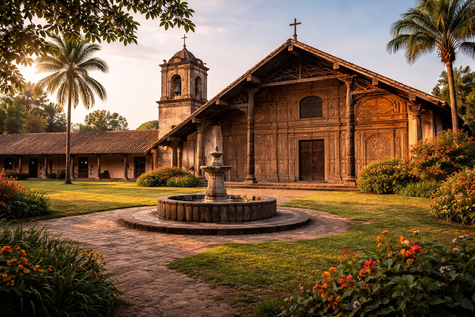 המיסיונים הישועיים של צ'יקיטוס בבוליביה עם אדריכלות היסטורית, אור חם ואווירה רגועה של האזור המזרחי.