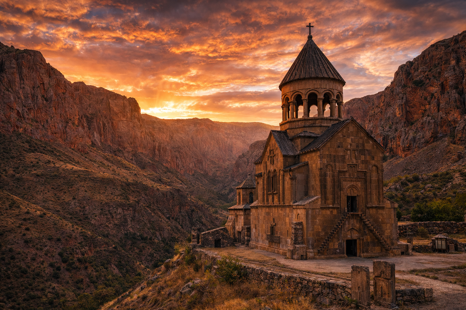 Noravank among red cliffs