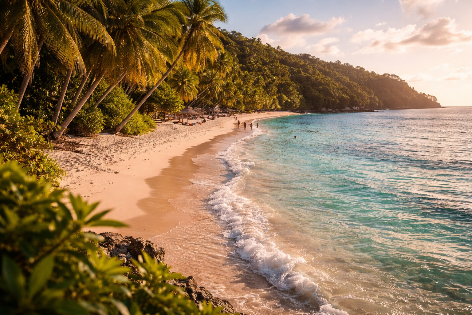 Coco Palm Garden Beach with palm trees and people in the background
