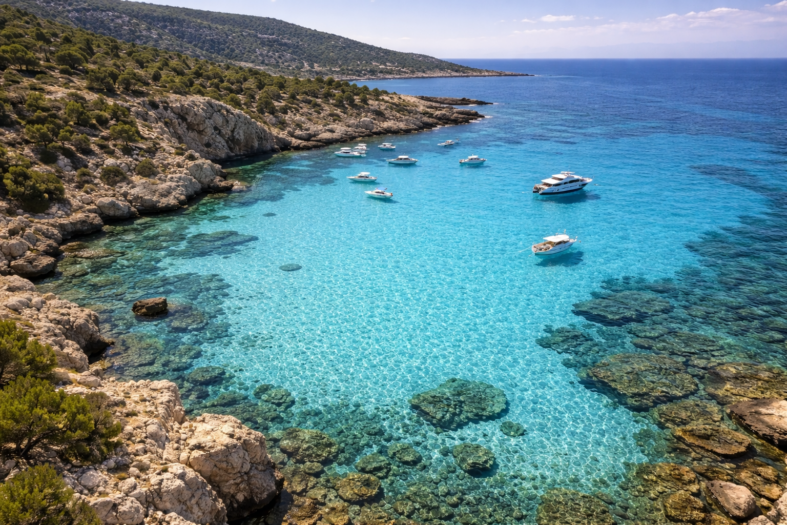 Laguna Blu sulla penisola di Akamas a Cipro, con acqua turchese trasparente.