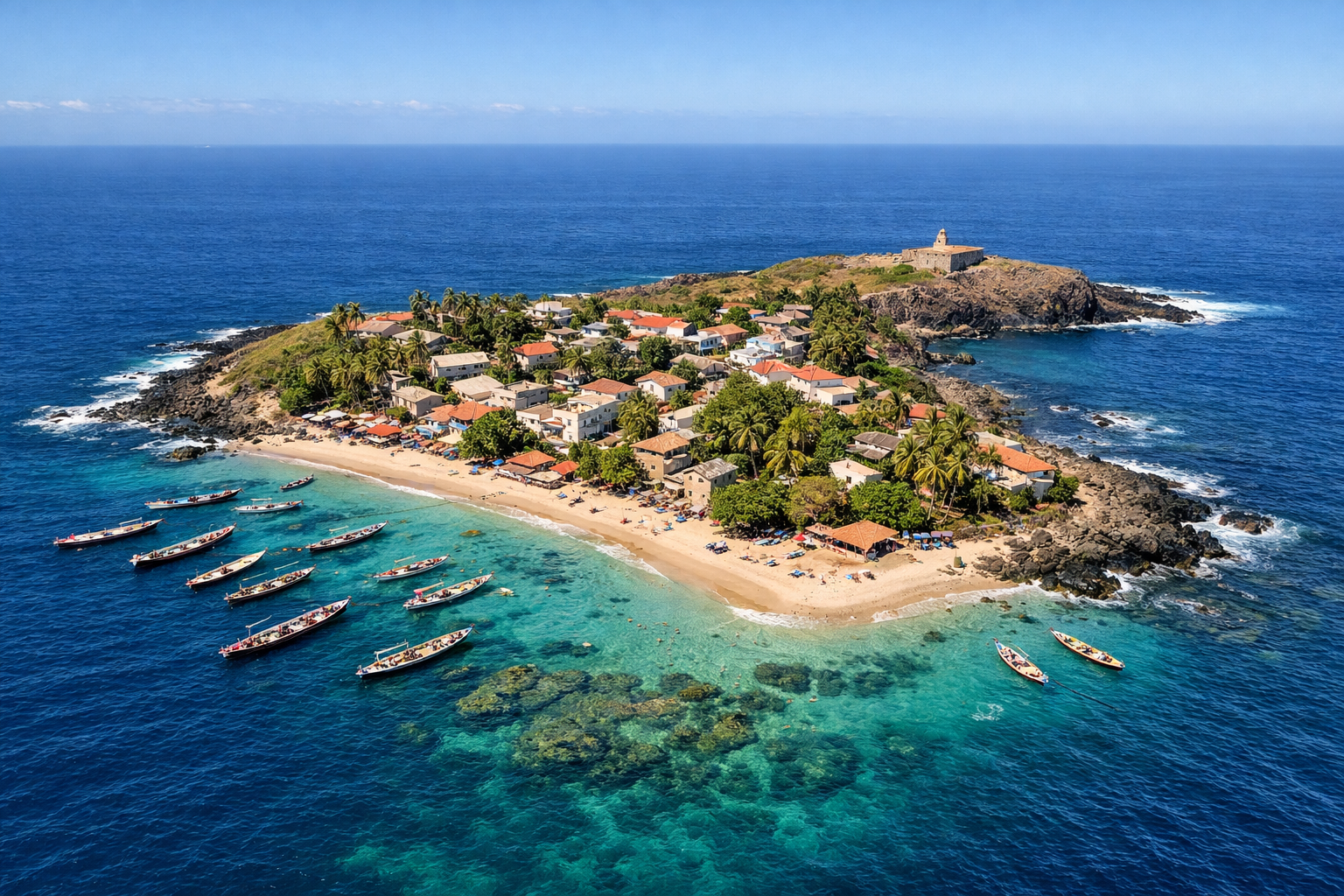 N’Gor Island from above in the Atlantic Ocean.