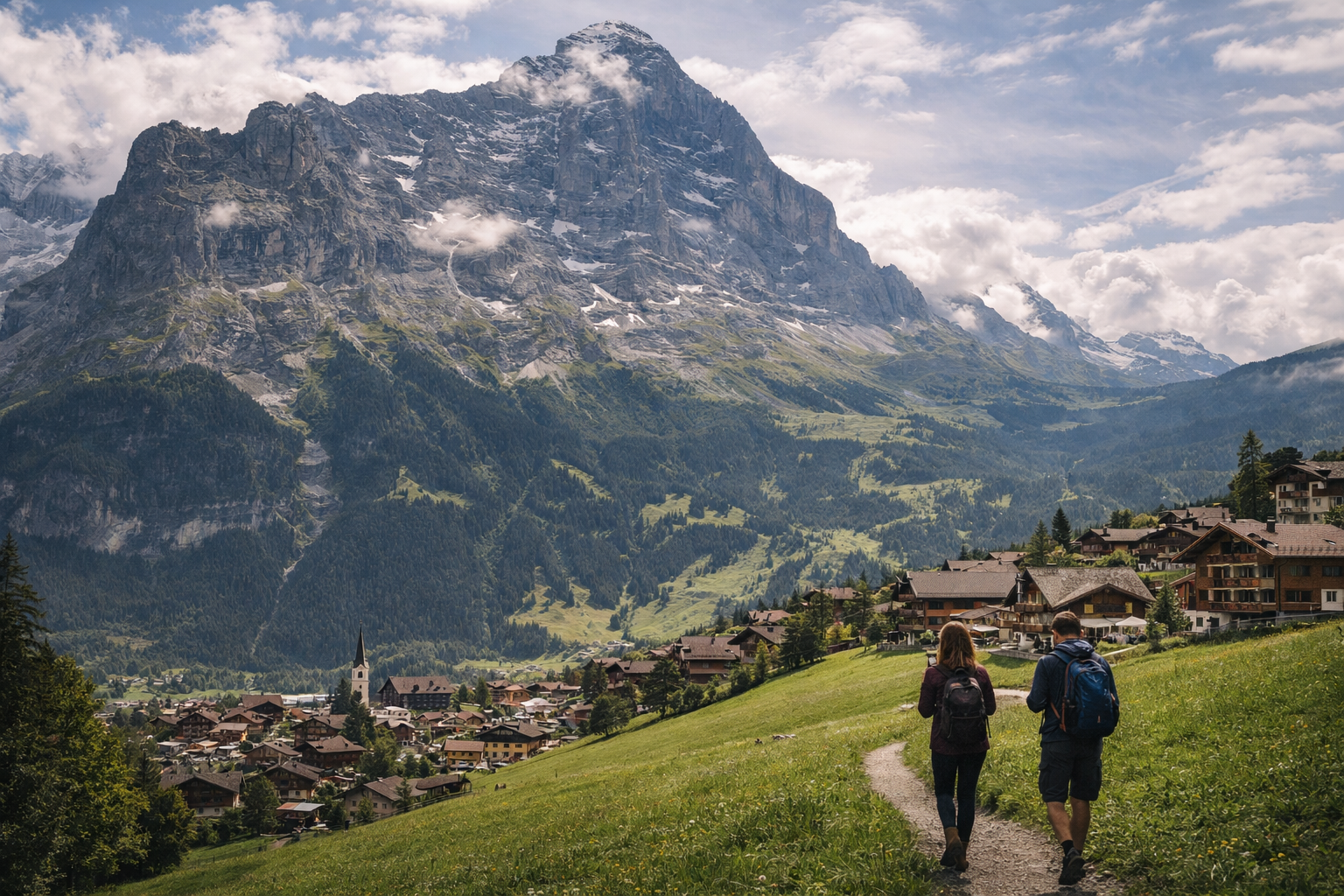 Alpejska miejscowość Grindelwald u podnóża góry Eiger