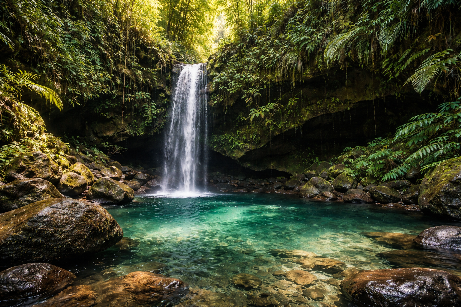 Emerald Pool i wodospad w dżungli Dominiki