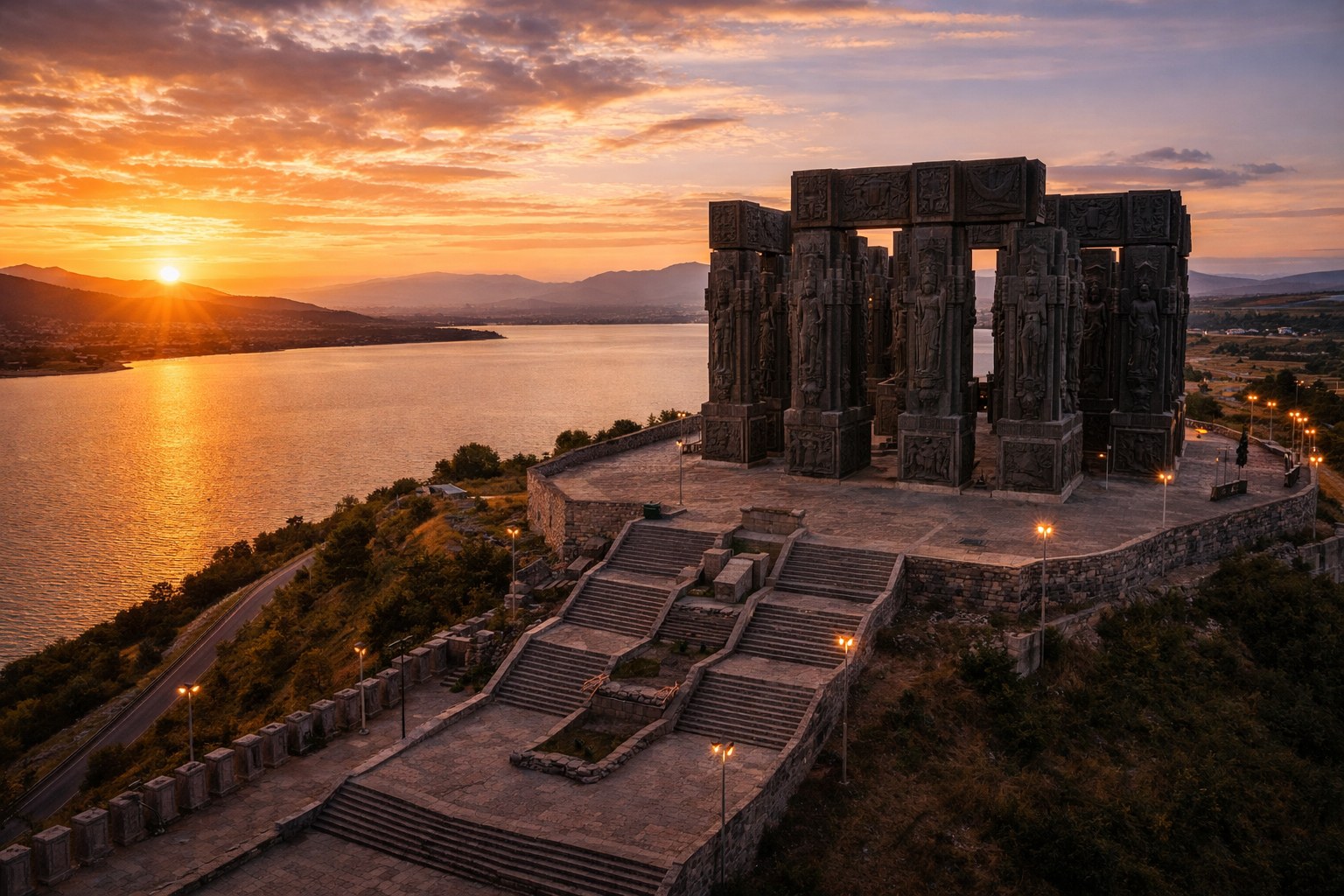 Mar de Tiflis y monumento Historia de Georgia - ubicación panorámica