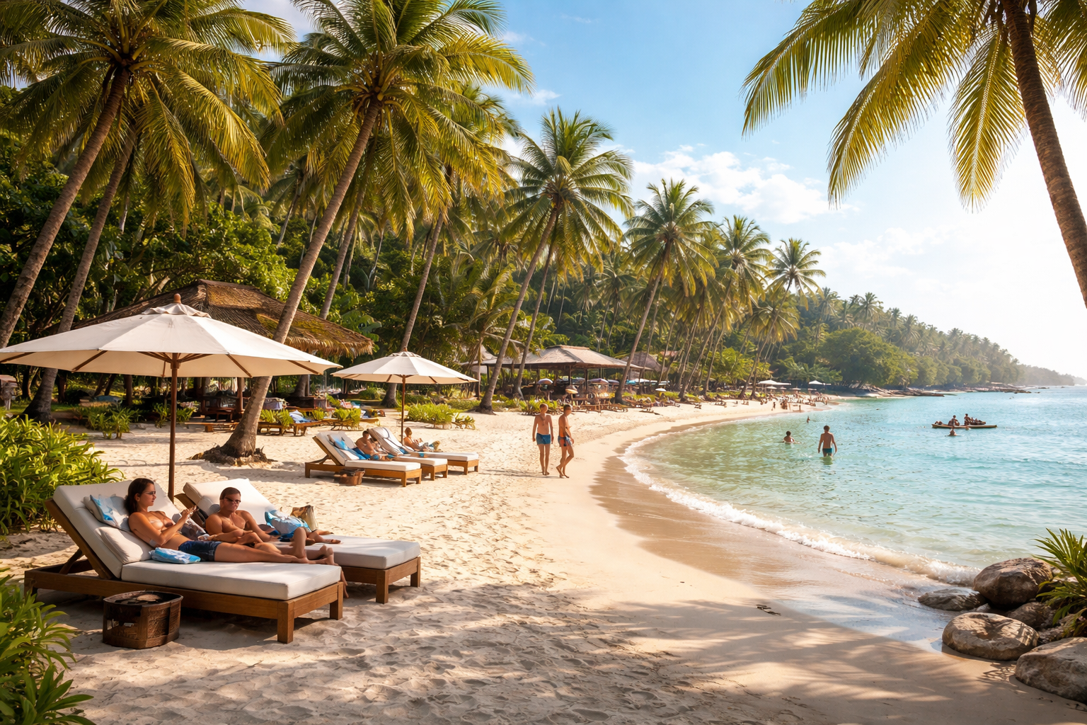 Bintan beach with palm trees