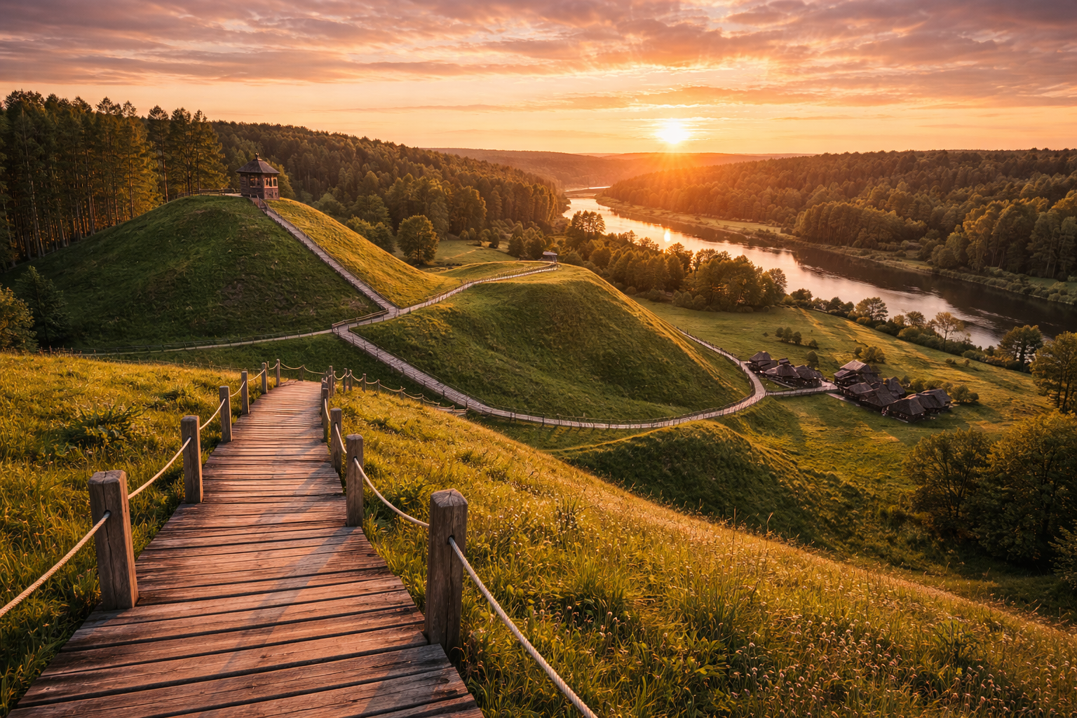 Kernavė archaeological hills above the Neris River valley
