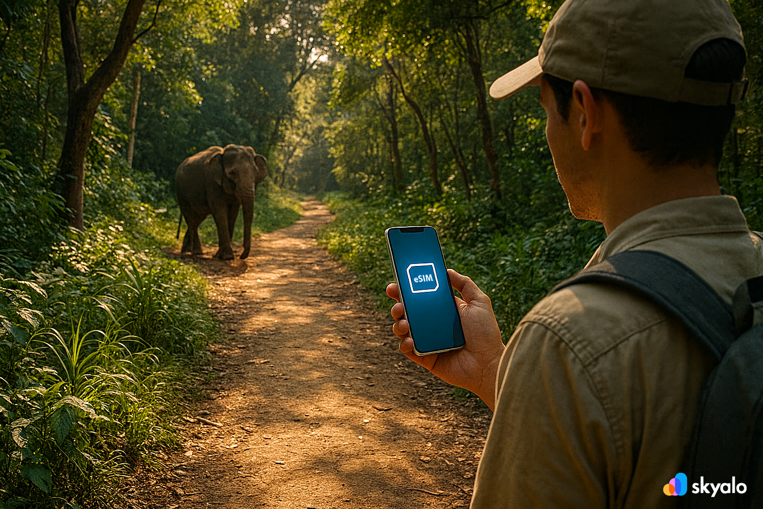 Yok Don National Park, traveler using eSIM to photograph elephants and stay online deep in the jungle