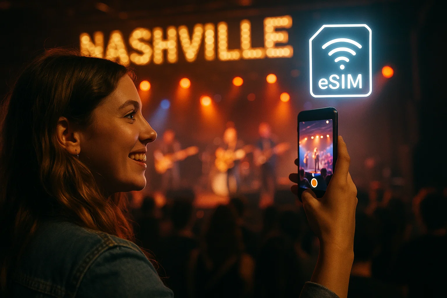 Girl streaming live music in Nashville