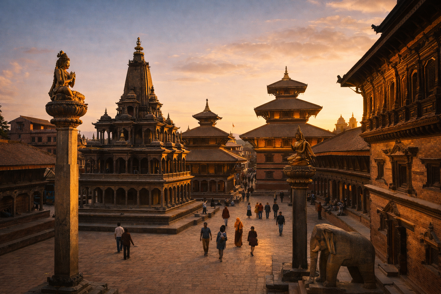 La piazza storica di Patan con i templi