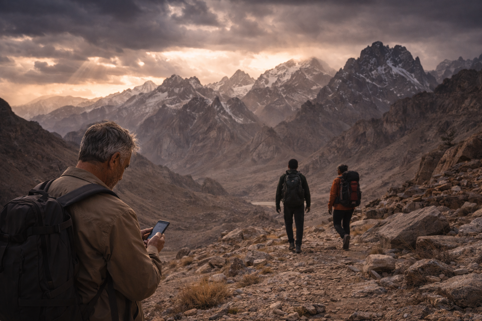 Tora Bora mountains and a tourist with a phone