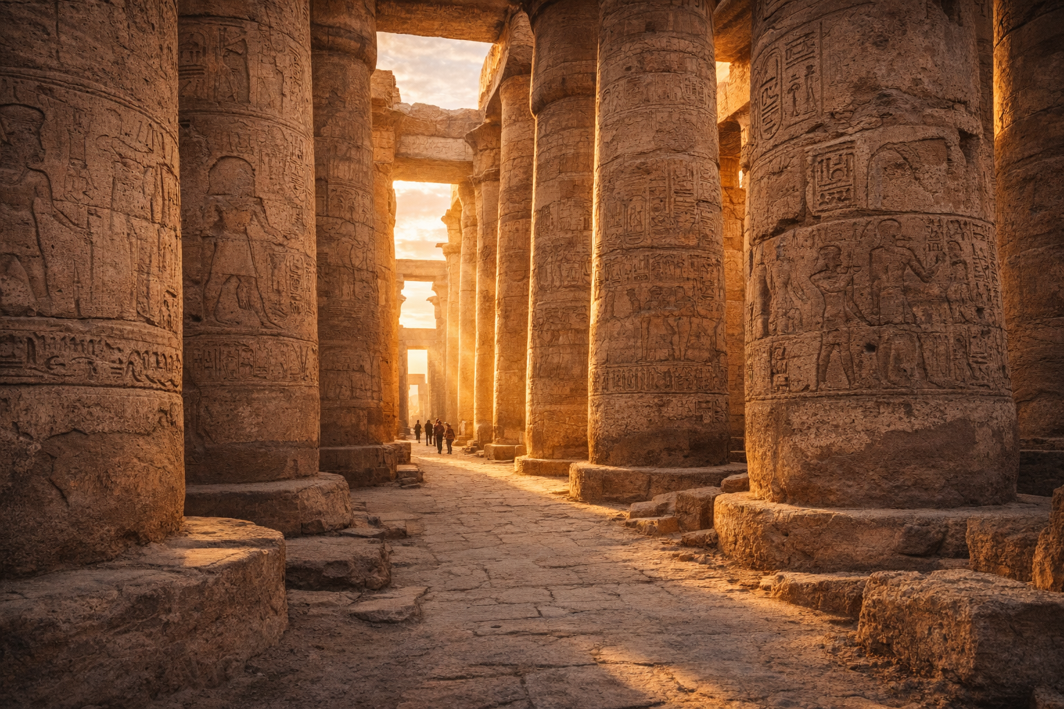 Columns of Karnak Temple in Luxor and tourists among the ancient columns — traveling in Egypt with eSIM