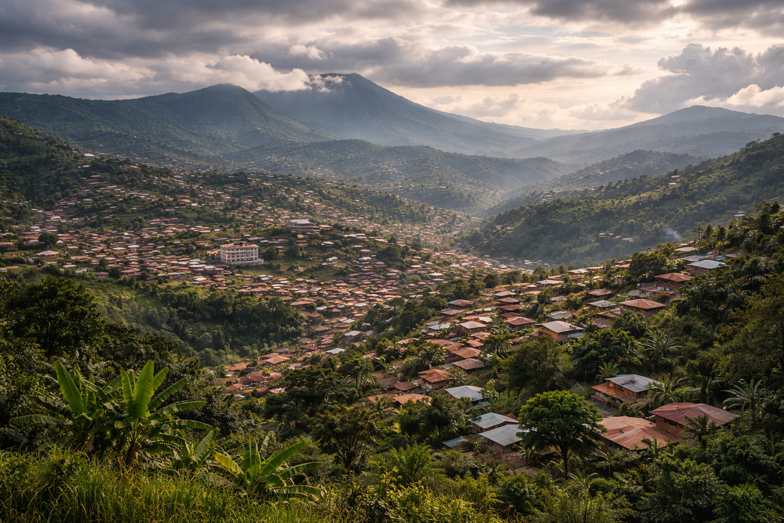 The city of Bamenda in Cameroon’s mountains with green hills