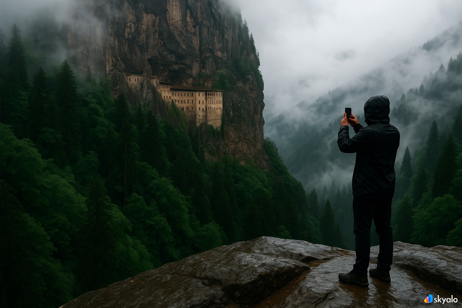 The remote Sumela Monastery in the mountains