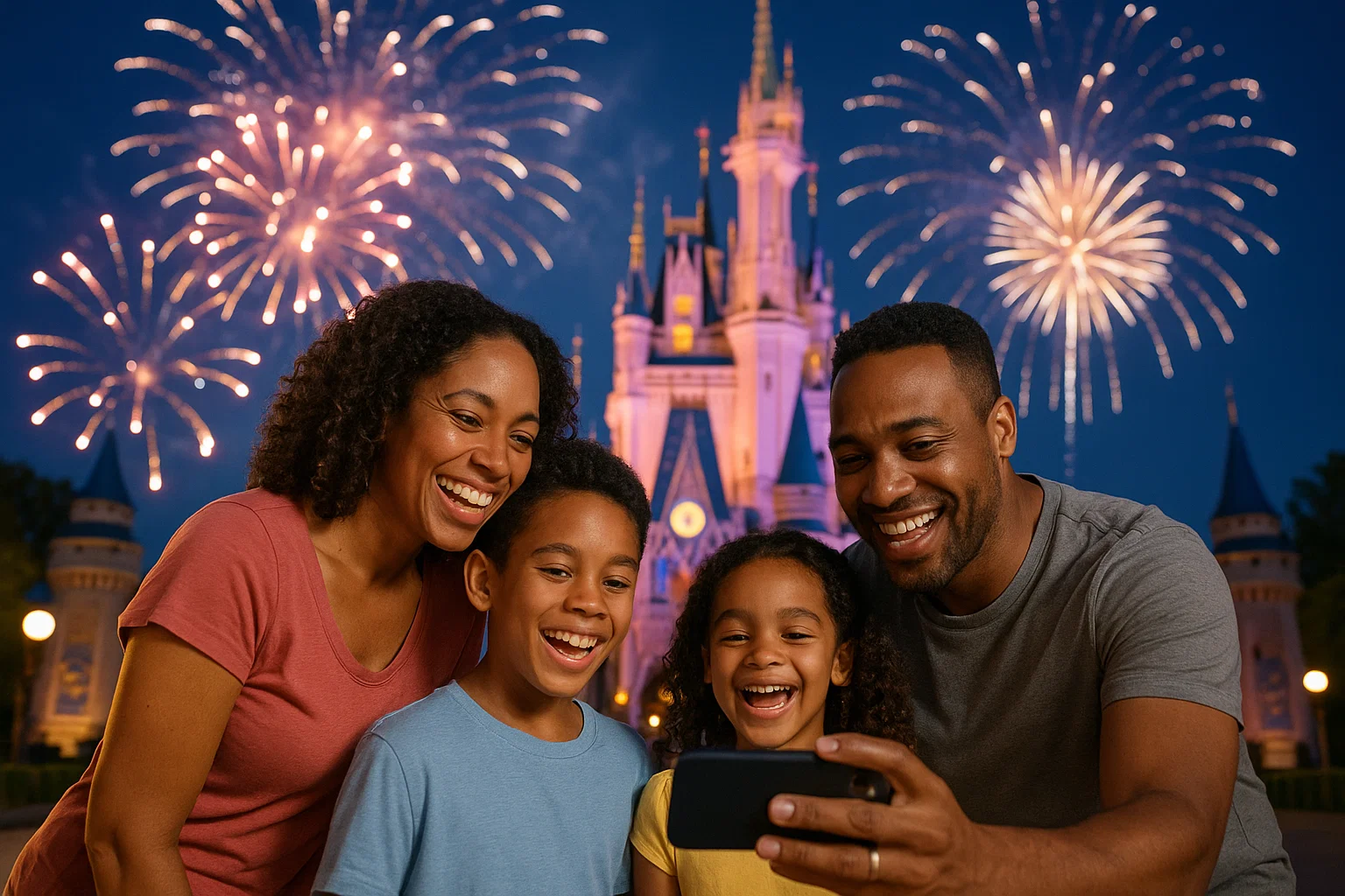 Family using eSIM at Orlando park