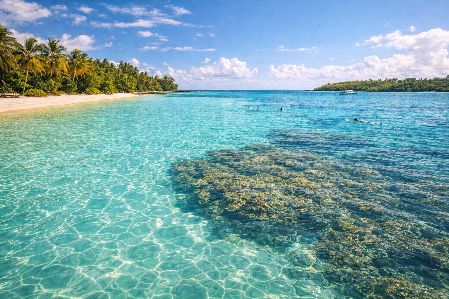 Blue Bay in Mauritius with clear turquoise water, a white shoreline, and a peaceful tropical lagoon