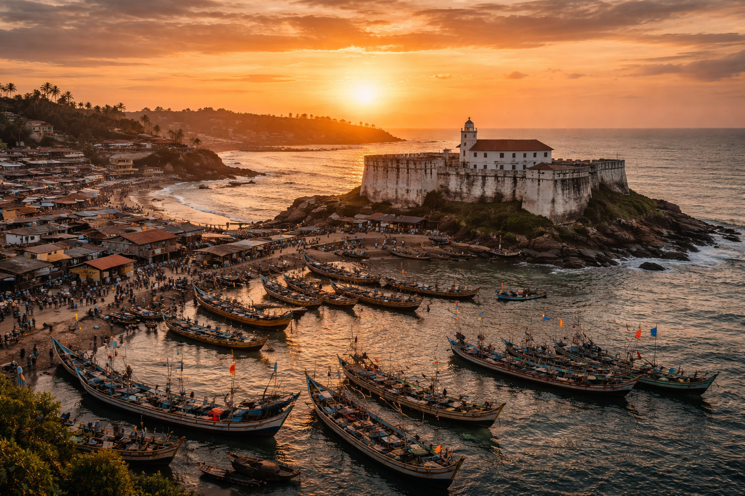 Coastline and fortress in the town of Axim