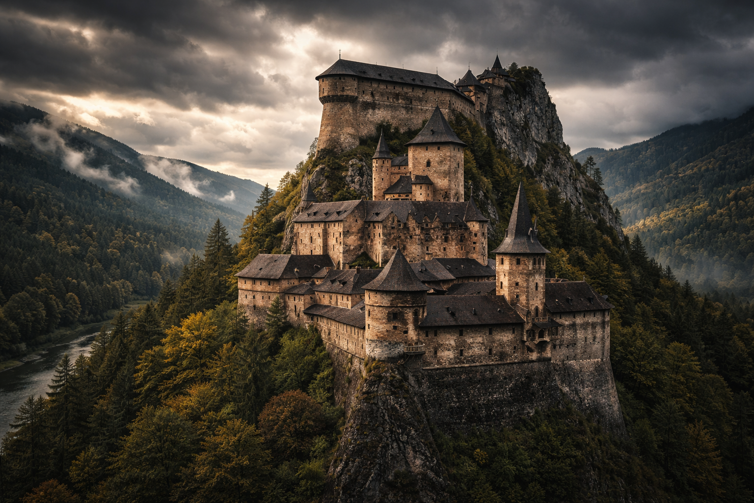 טירת אוראבה על צוק גבוה עם אווירה גותית