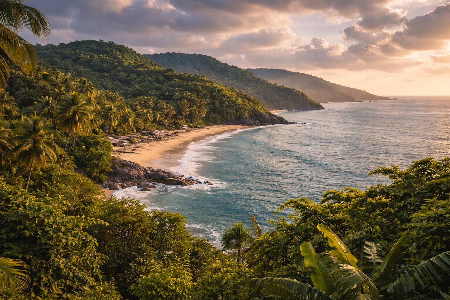 Keip Maunto pakrantė su kalvomis ir vandenynu Liberijoje