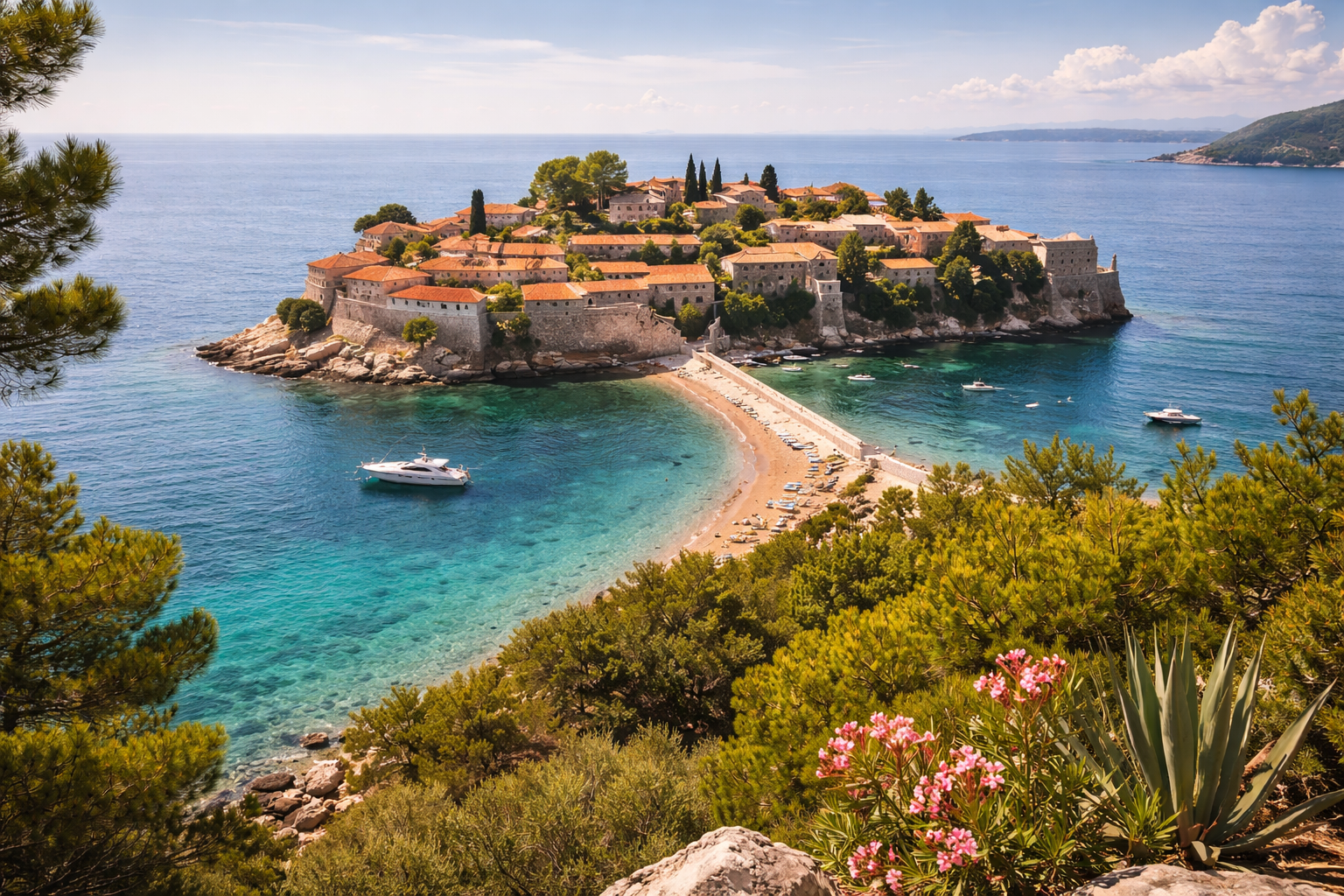 Sveti Stefan island against turquoise sea