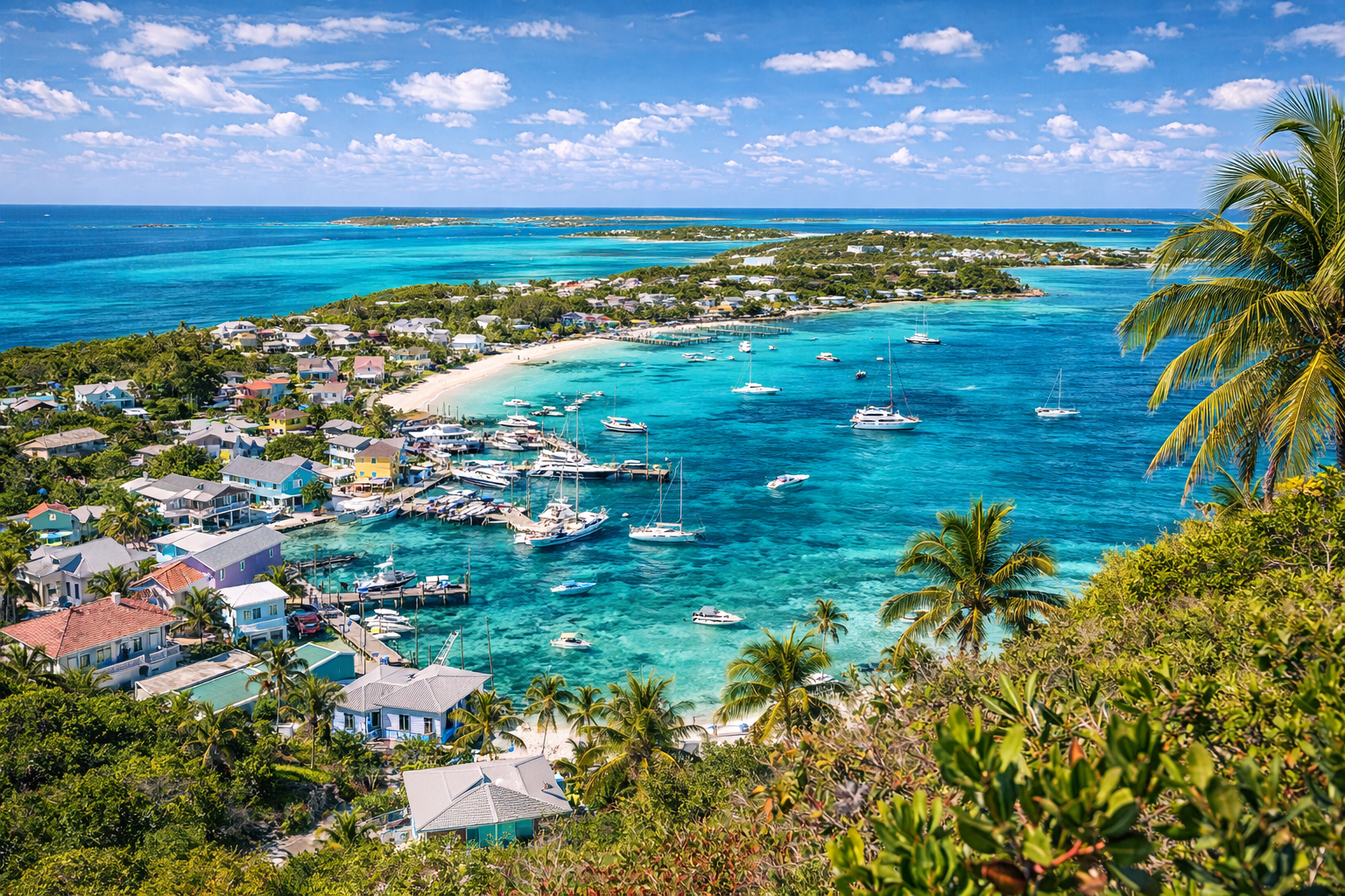 Vista panoramica sull’isola di Staniel Cay alle Bahamas.