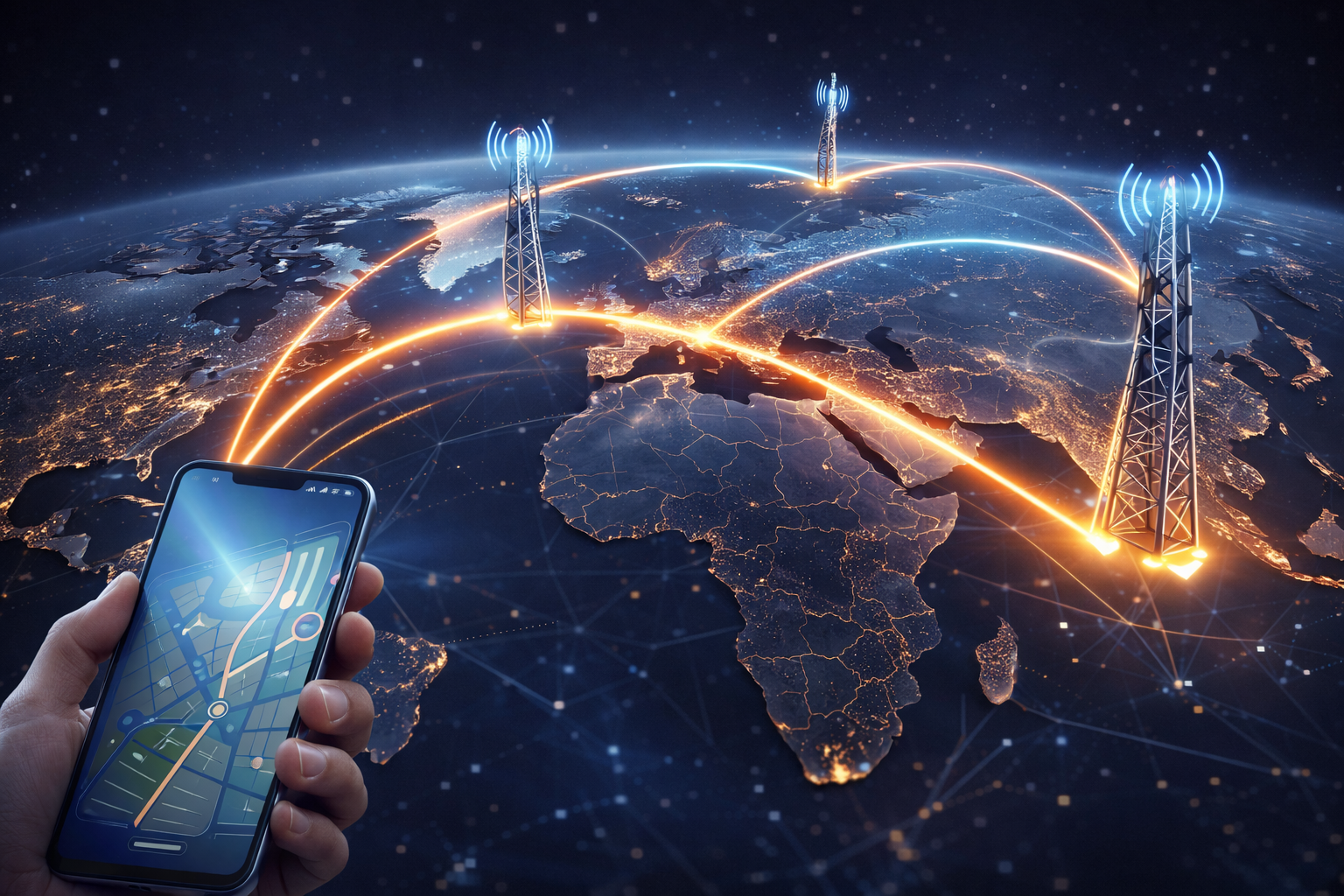 Smartphone connecting to international mobile networks through roaming across different countries