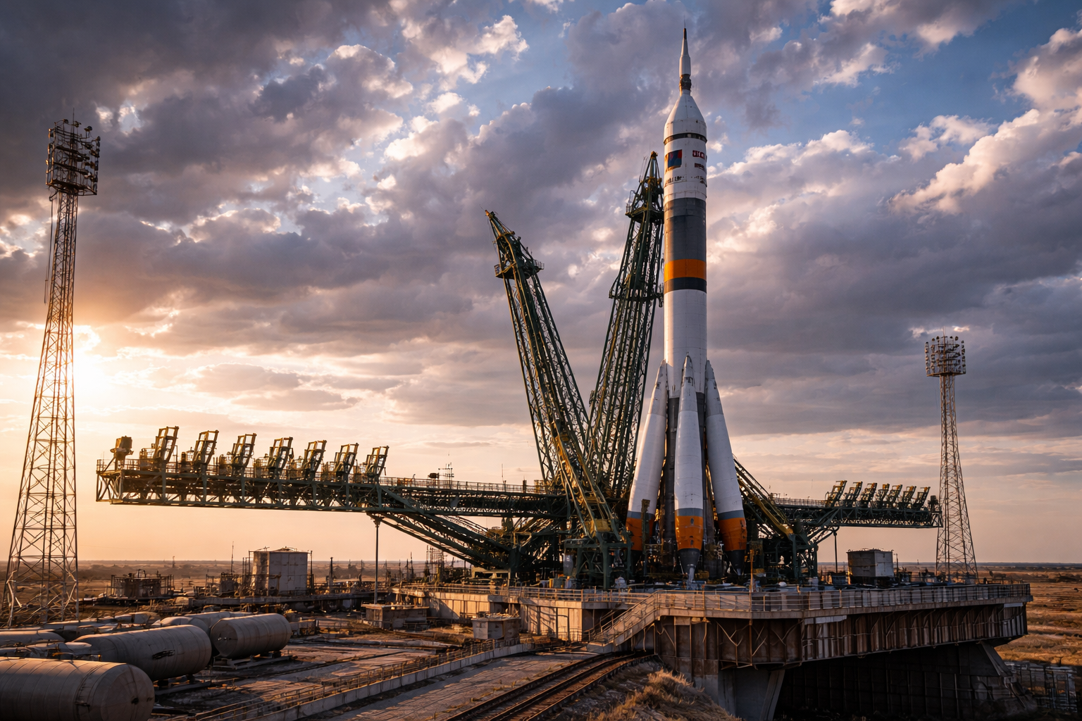 قاعدة بايكونور الفضائية ومنصة إطلاق الصاروخ