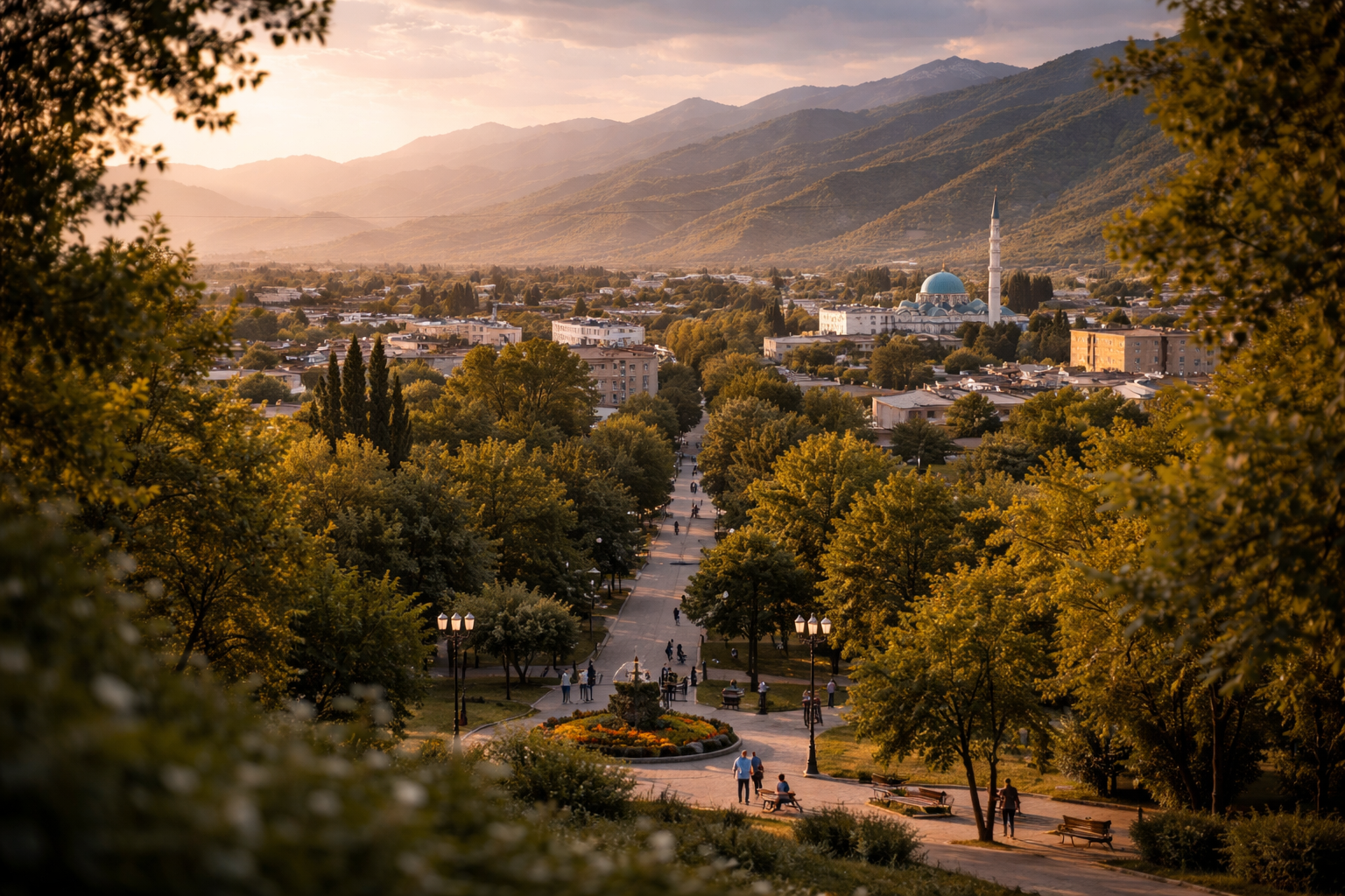 ג'לל-אבאד עם טבע ירוק ואנשים ברקע