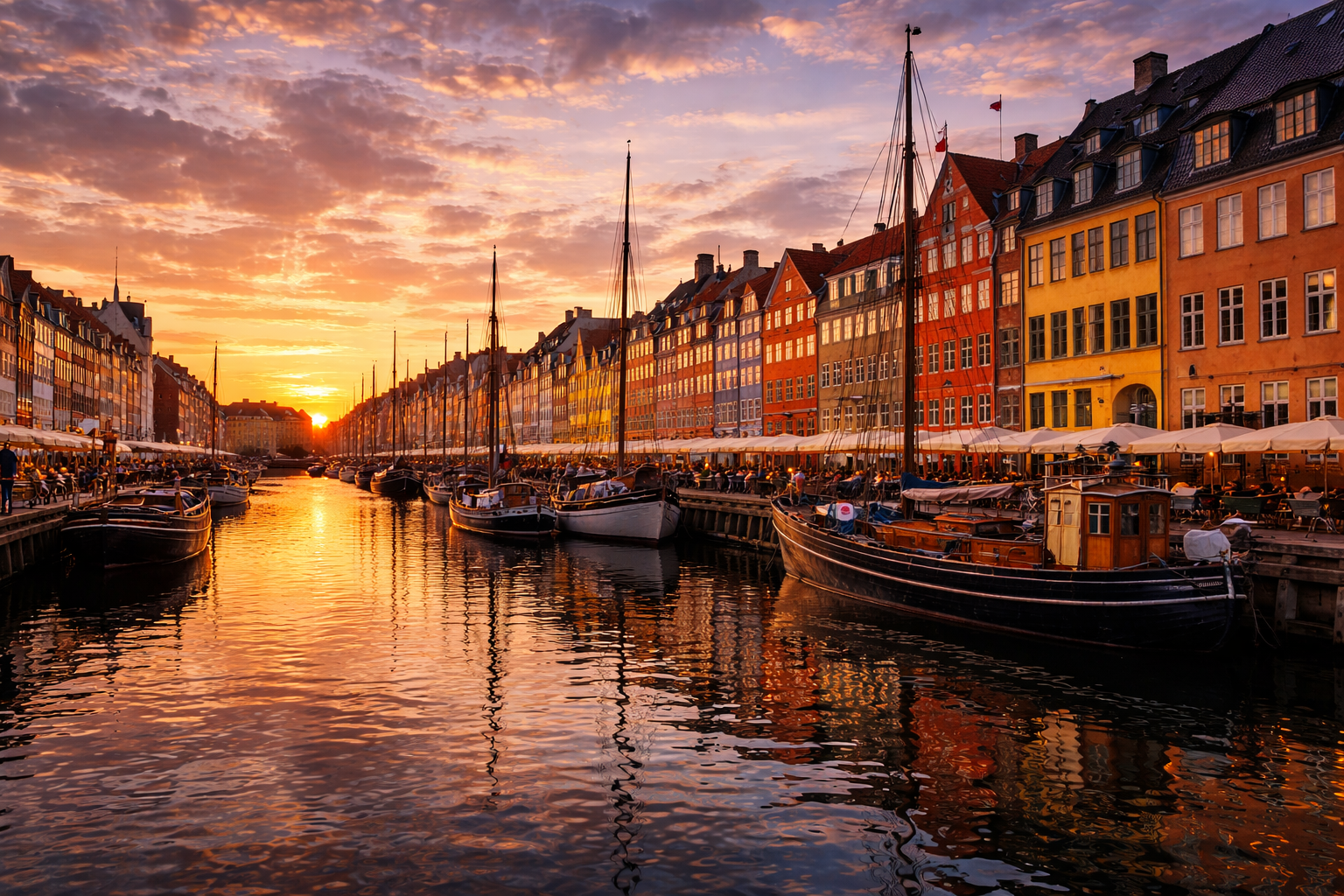 Nyhavn waterfront with colorful houses in Copenhagen