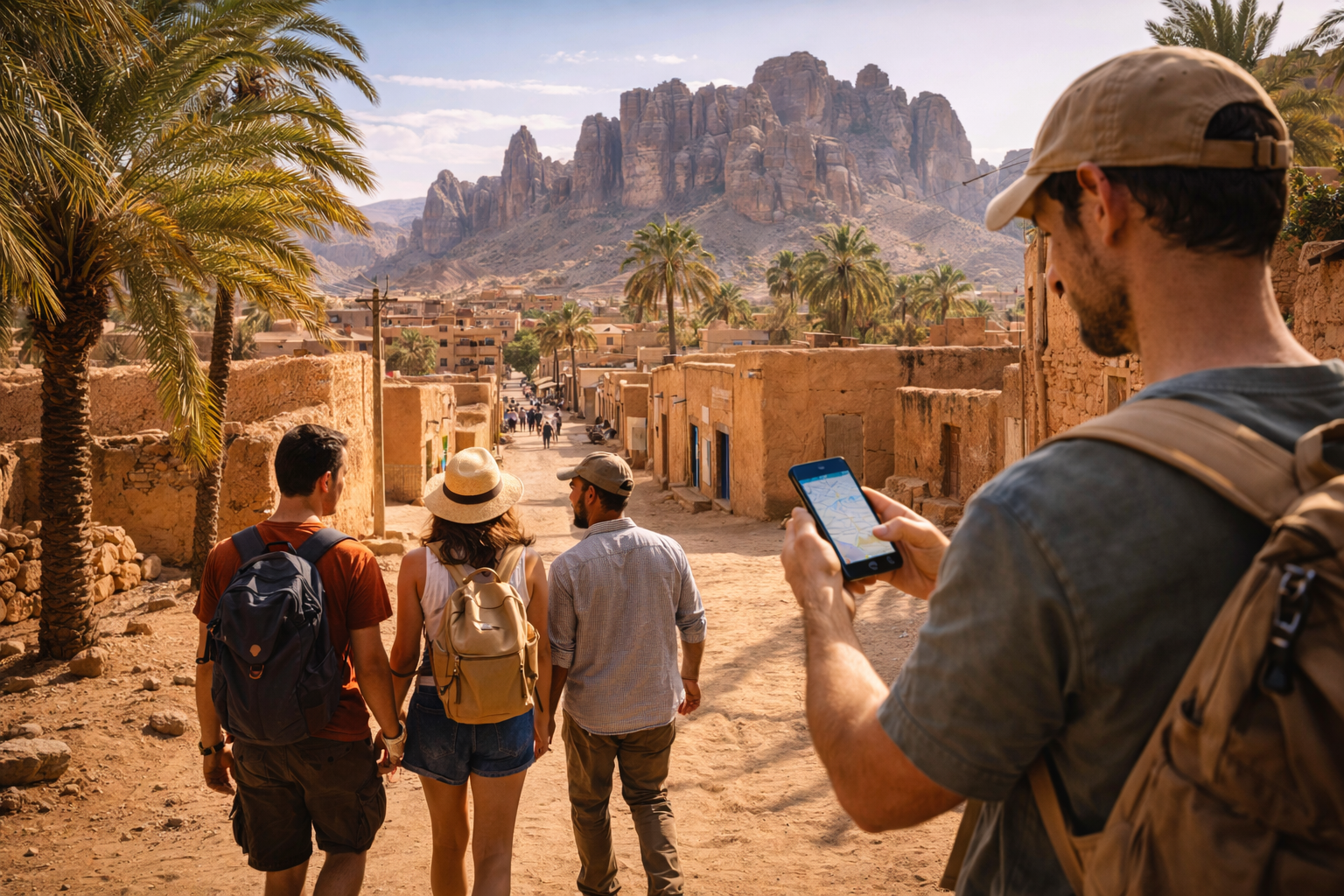 The Djanet oasis at the foot of the Tassili plateau in Algeria