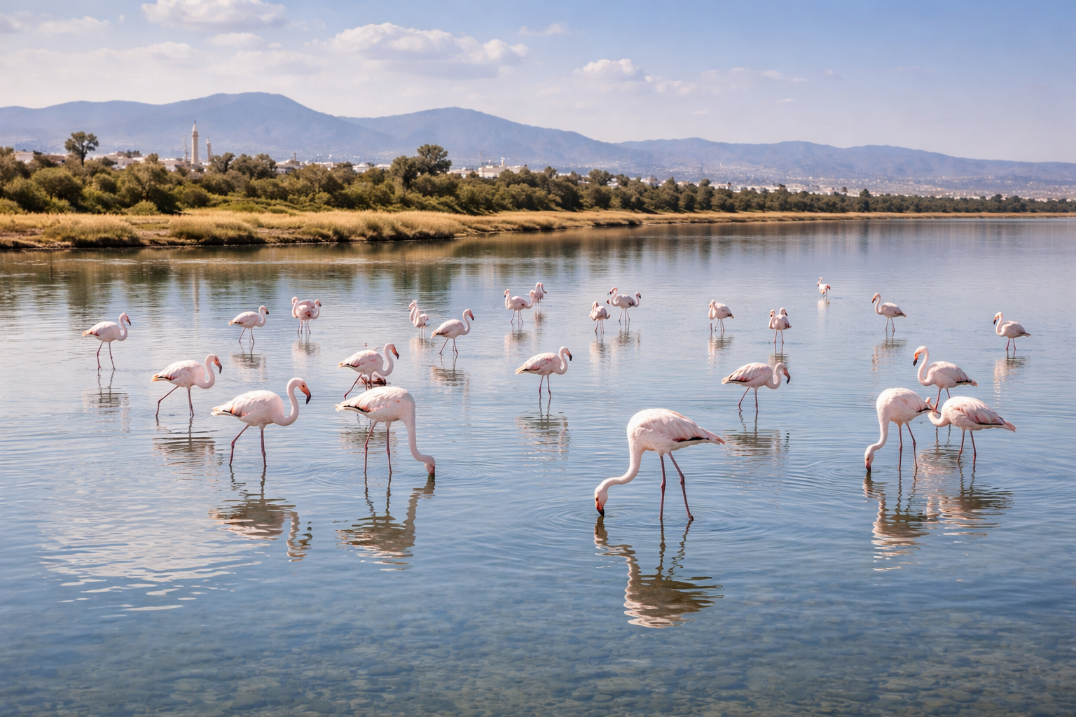 Fenicotteri sul lago salato di Larnaca a Cipro.