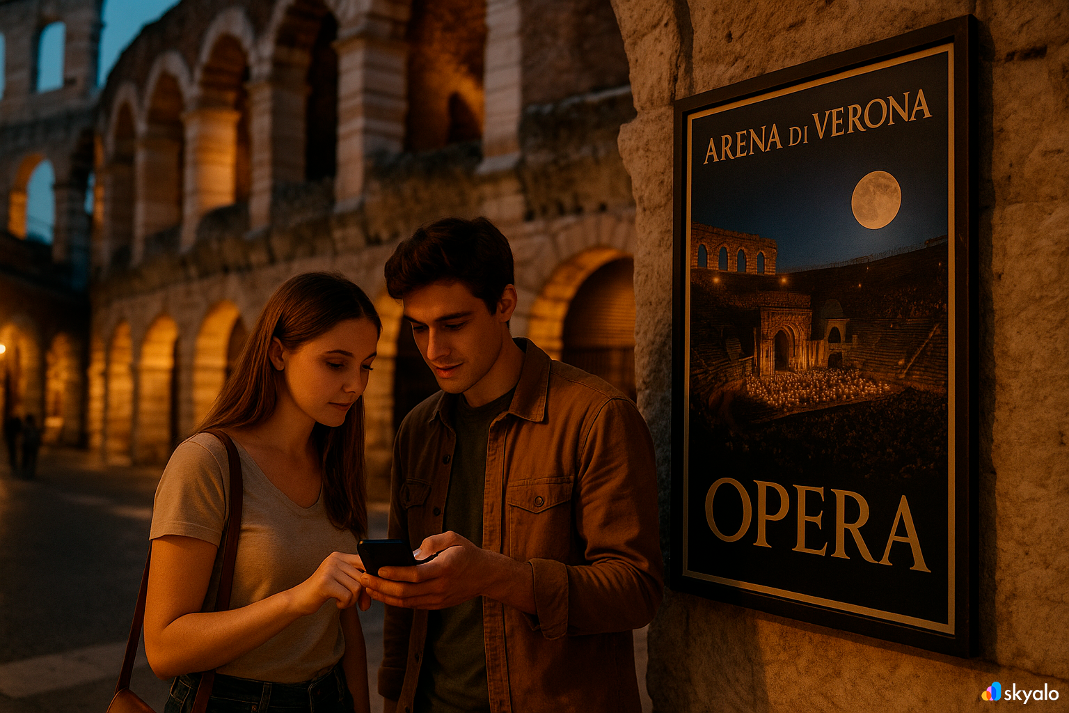 A couple at the Arena — tickets are a tap away with eSIM