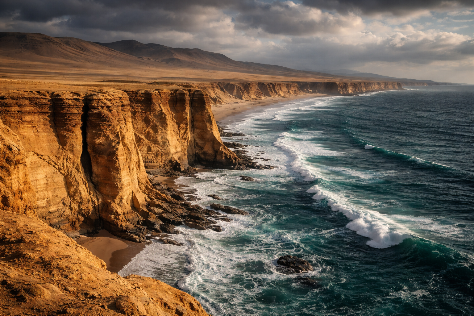 Wybrzeże Parku Narodowego Paracas z czerwonymi skałami i oceanem