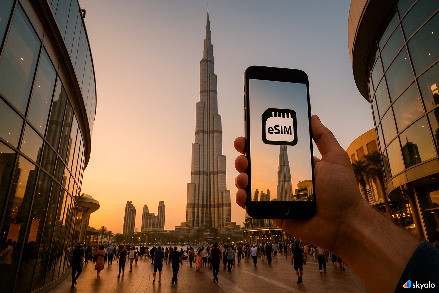 Турист снимает Бурдж-Халифу — стабильный интернет по eSIM