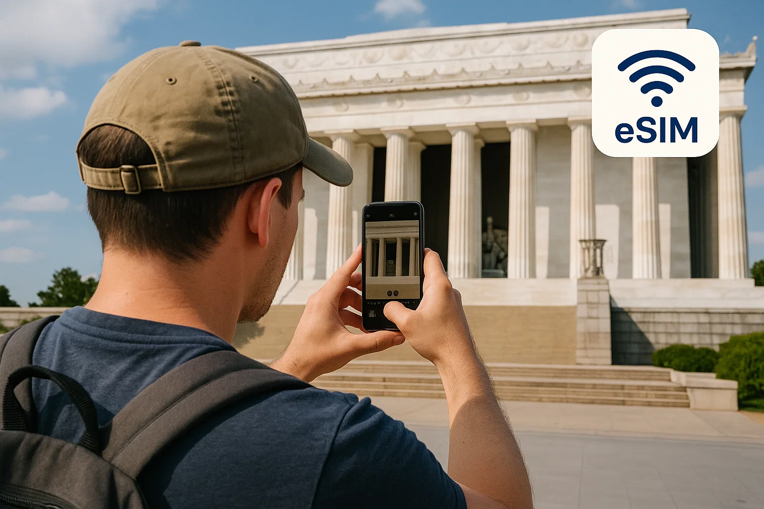 Lincoln Memorial with connected tourist