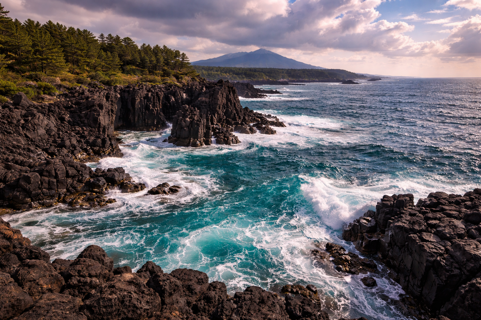 Wulkaniczne wybrzeże wyspy Jeju