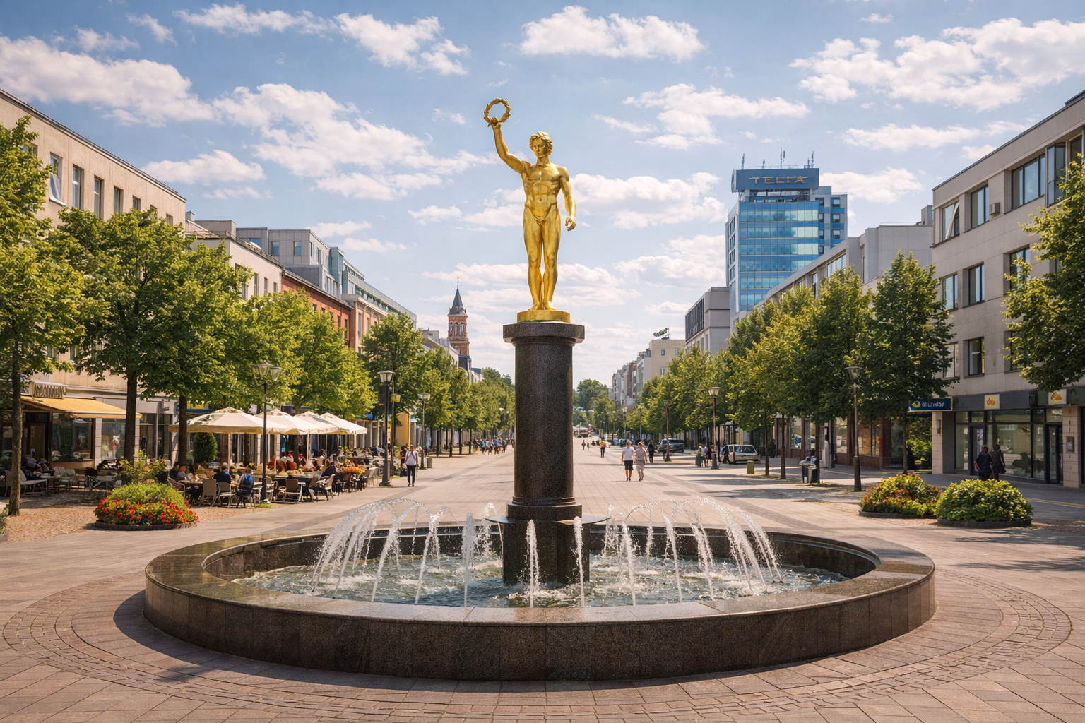 Šiauliai’s central square with the Golden Boy statue