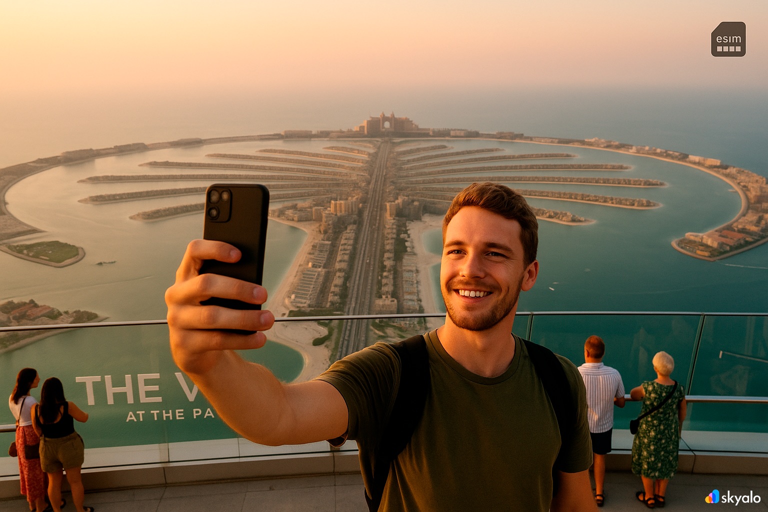 Selfie at The View — stories upload instantly via eSIM