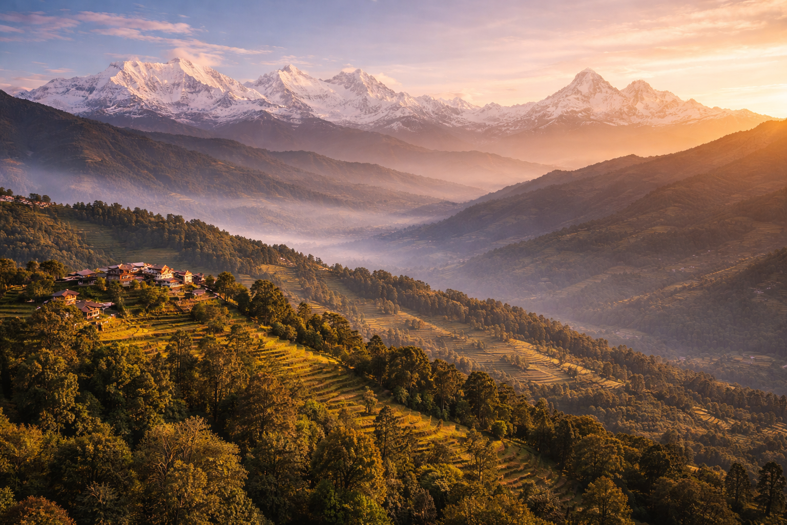Vista panoramica sull’Himalaya da Dhulikhel