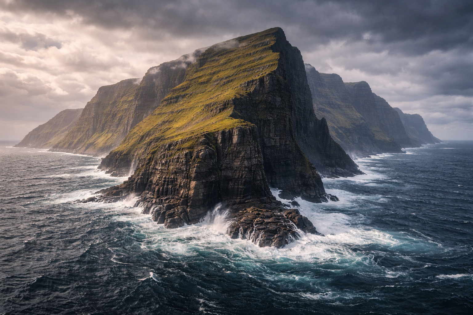 Wyspa Fugloy z dzikimi klifami i oceanem