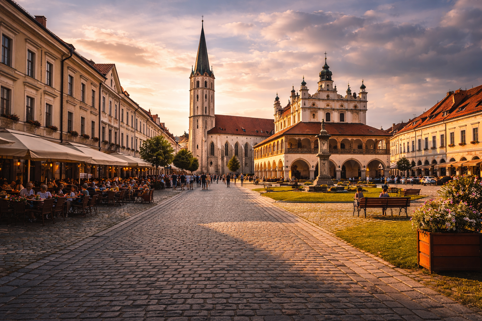 הכיכר מימי הביניים של לבוצ'ה עם אדריכלות היסטורית ואווירה נעימה