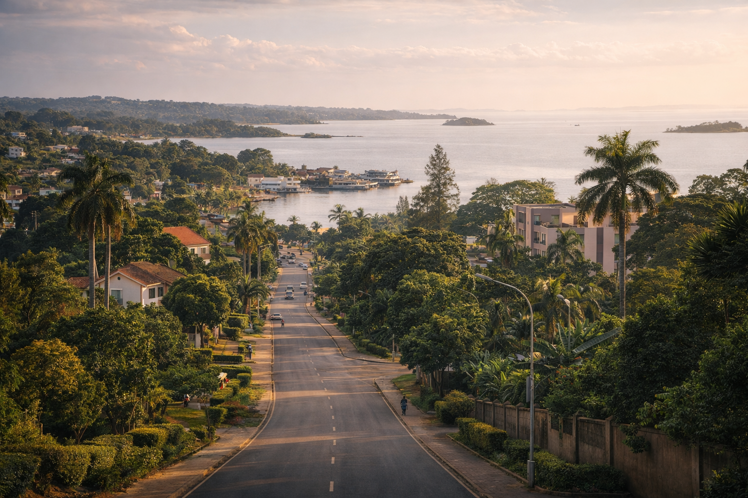 Entebbe di Uganda dengan jalan hijau, pesisir Tasik Victoria, suasana bandar yang tenang dan rasa titik permulaan perjalanan yang selesa