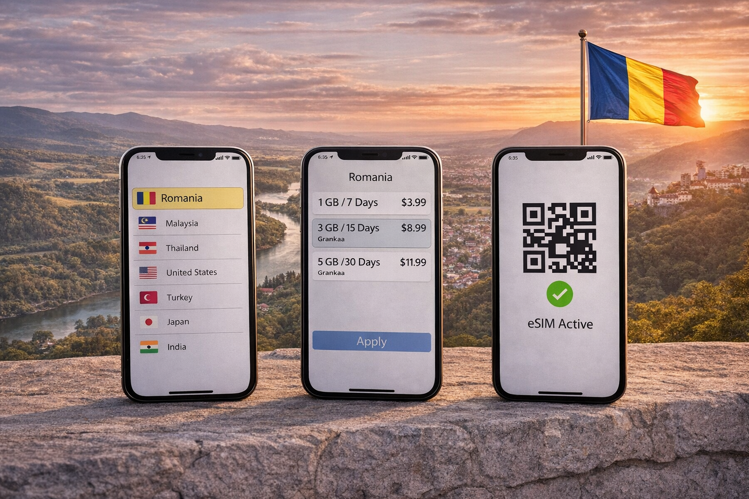 Setting up an eSIM for internet in Romania on a smartphone – choosing a plan, installing, and activating an eSIM for travel.