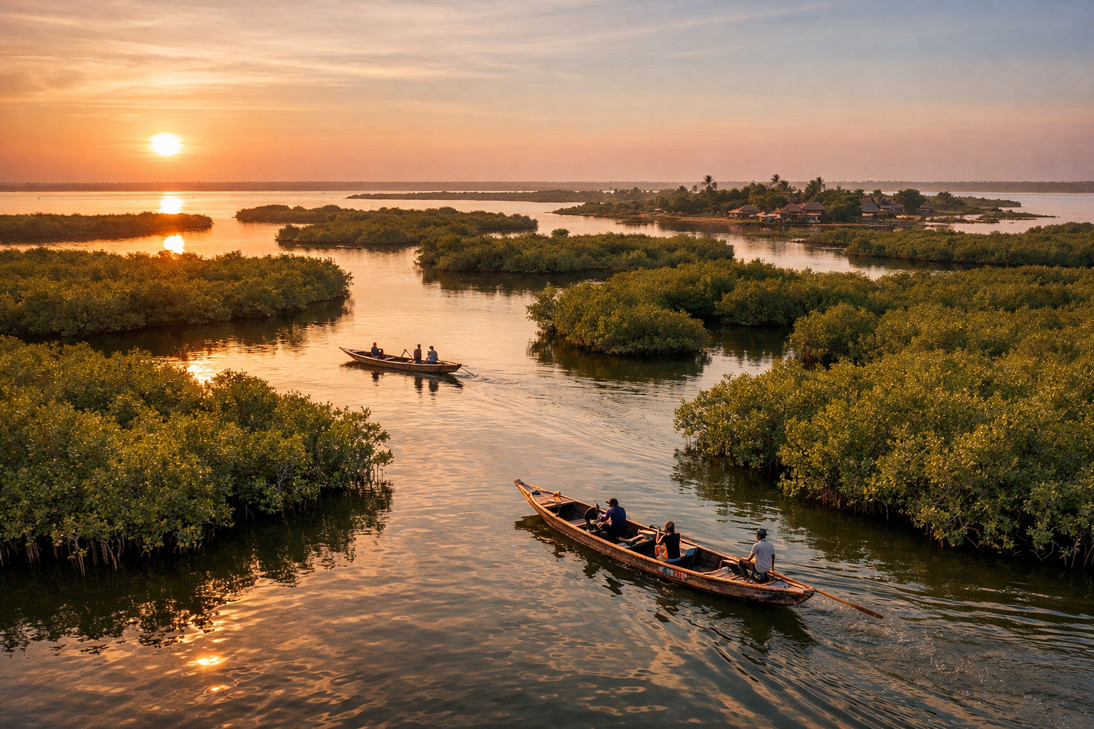 Mar Lodj Island in the Saloum Delta with mangrove forests.