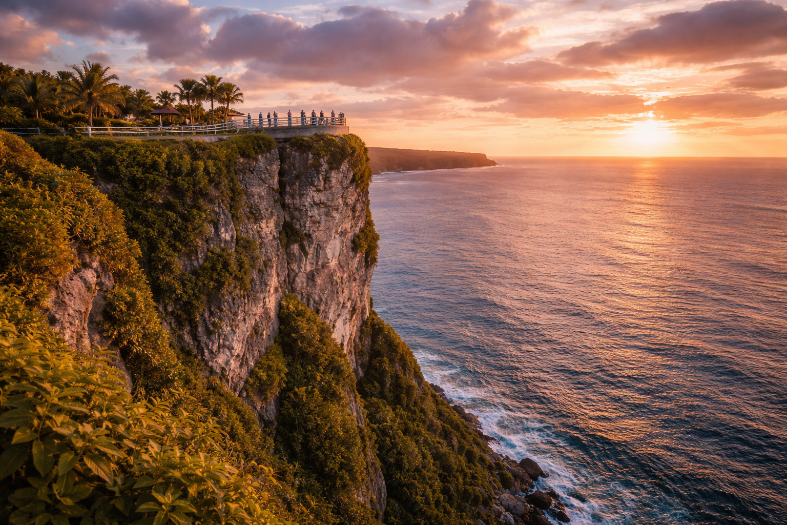 Viewpoint at Two Lovers Point overlooking the ocean with people in the background